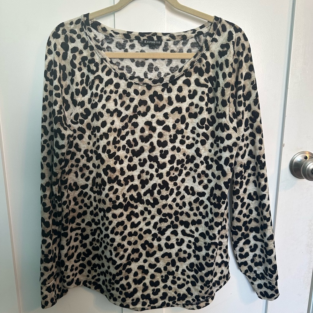 Express Black and Cream Relaxed Long Sleeve Blouse